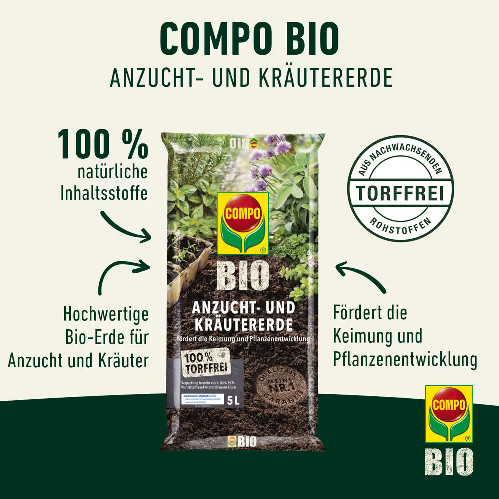 Compo BIO Anzucht- und Kräutererde 3er-Pack à 5 Liter