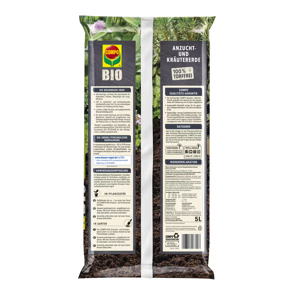Compo BIO Anzucht- und Kräutererde 3er-Pack à 5 Liter