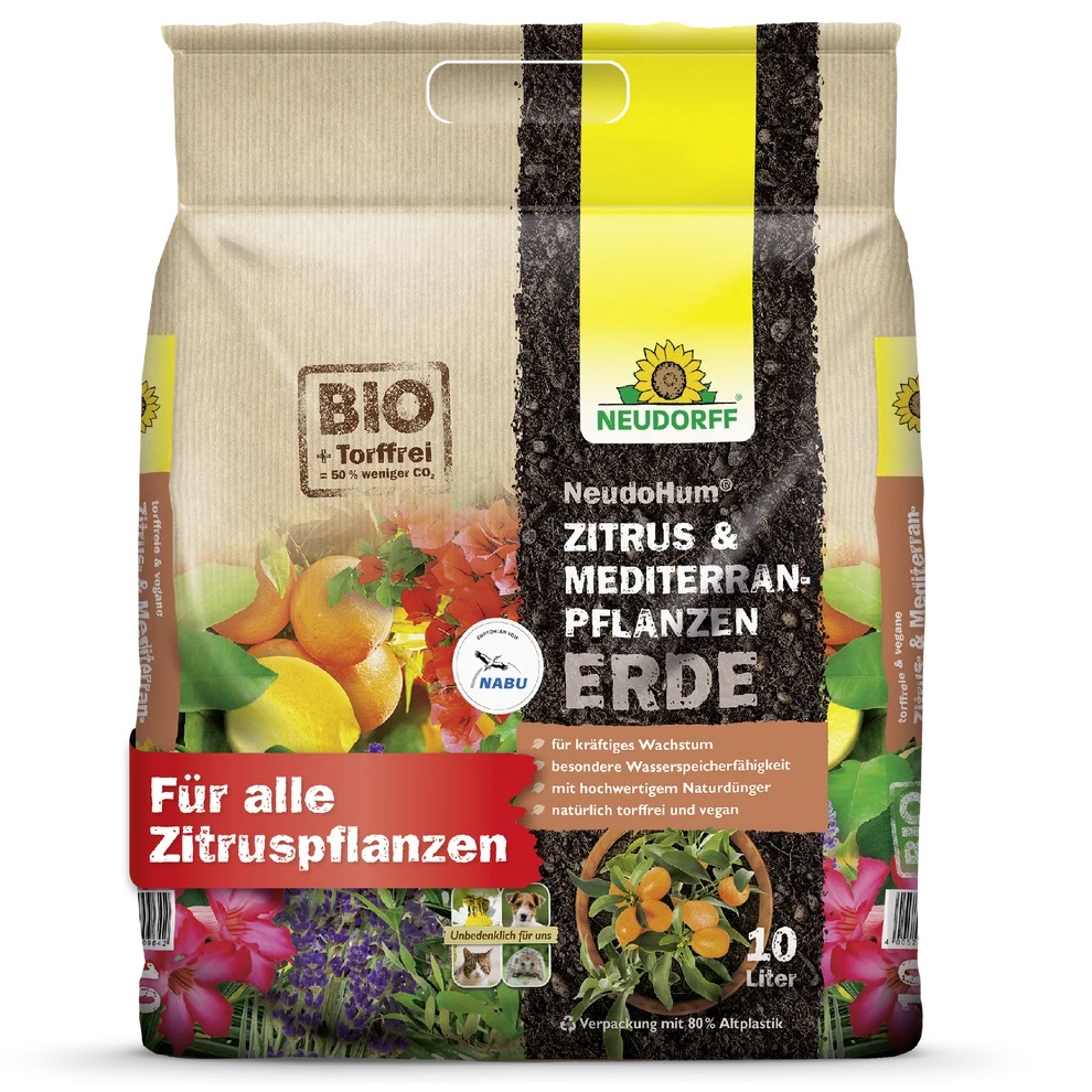 NeudoHum Zitrus- & MediterranpflanzenErde 10 L Torffreie BioErde für kräftiges Wachstum