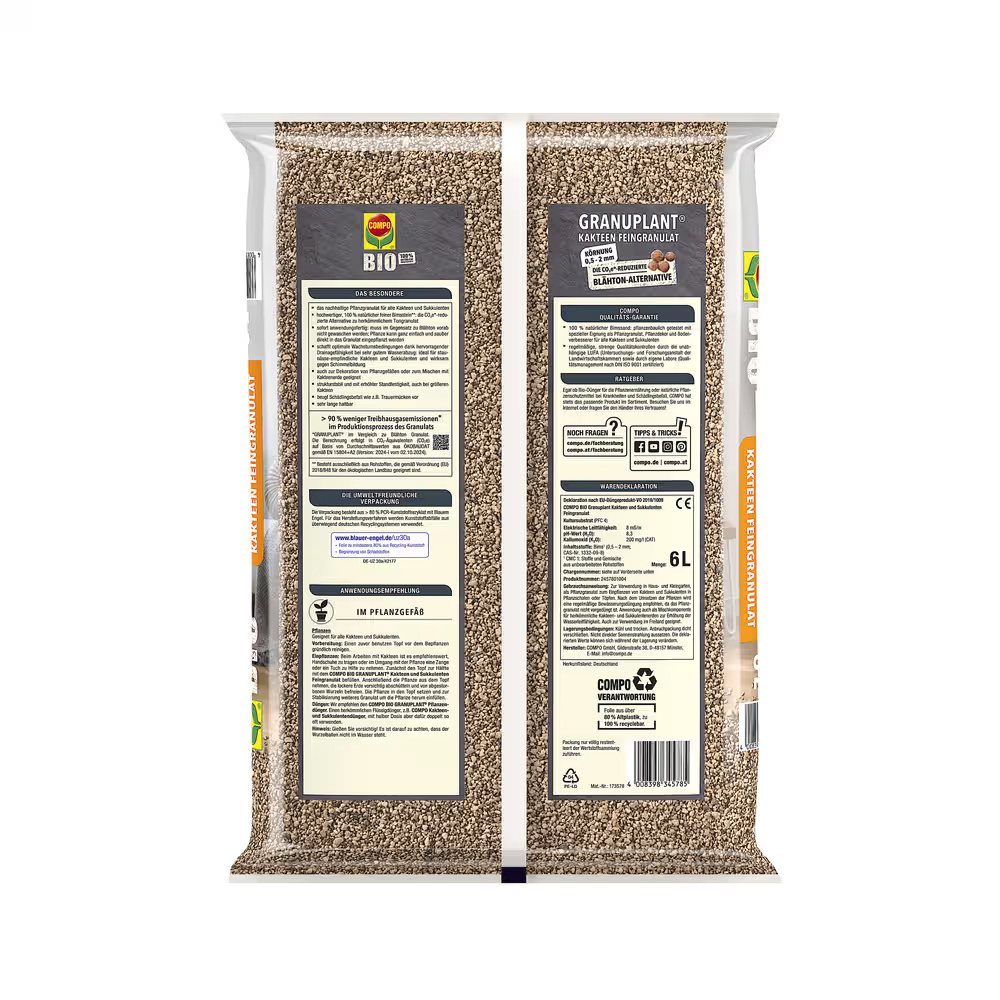 COMPO BIO Granulat Kakteen Feingranulat 6L Natürliches Pflanzgranulat