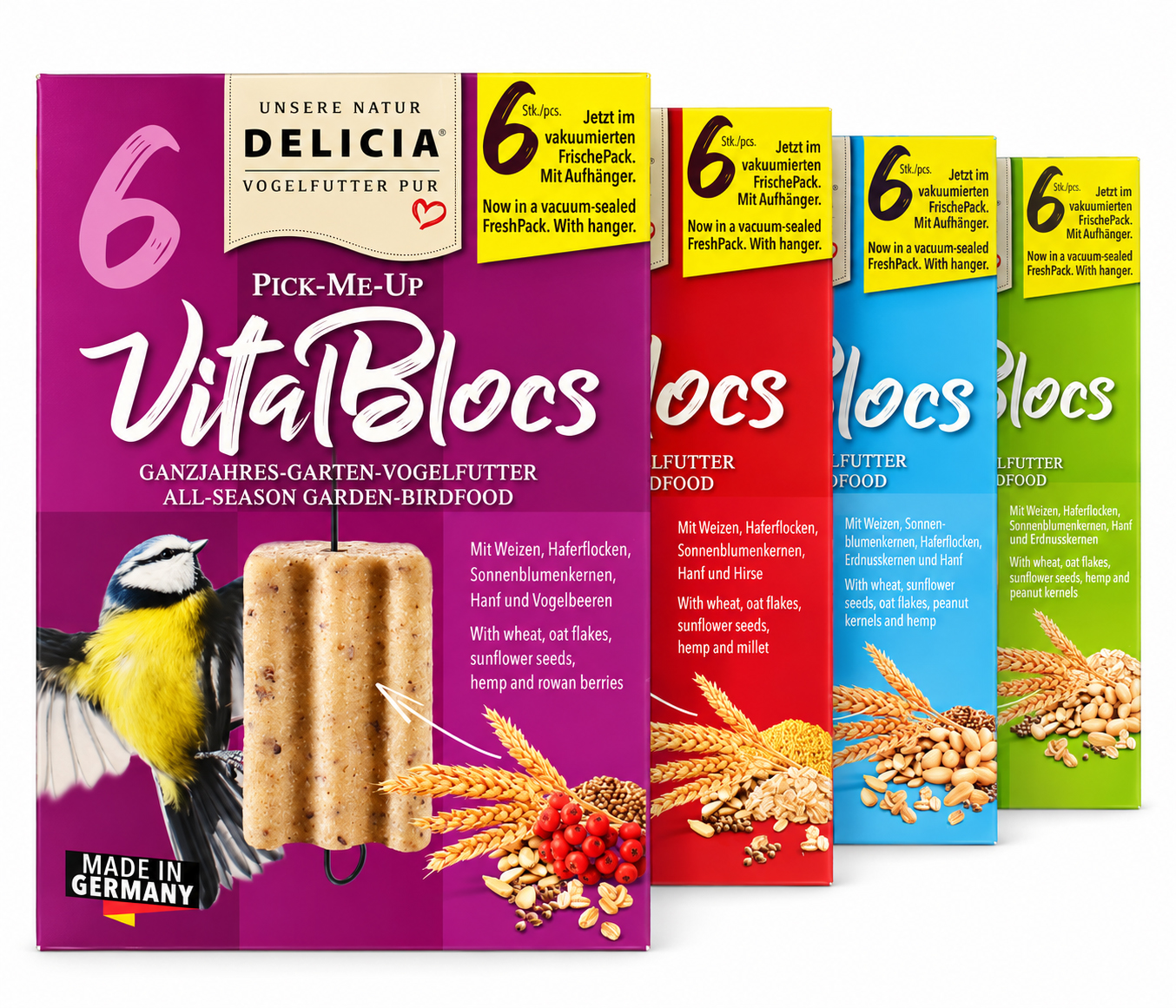 Delicia Pick-ME-UP 4-er Probierset 4 Sorten Wildvogelfutter à 6 Stück