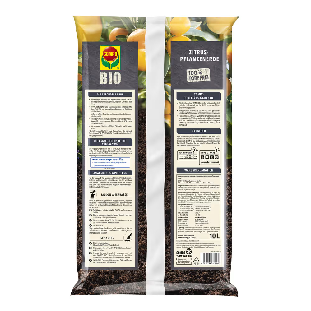 COMPO BIO Zitruspflanzenerde torffrei 10 l für Zitrus- u. mediterrane Pflanzen