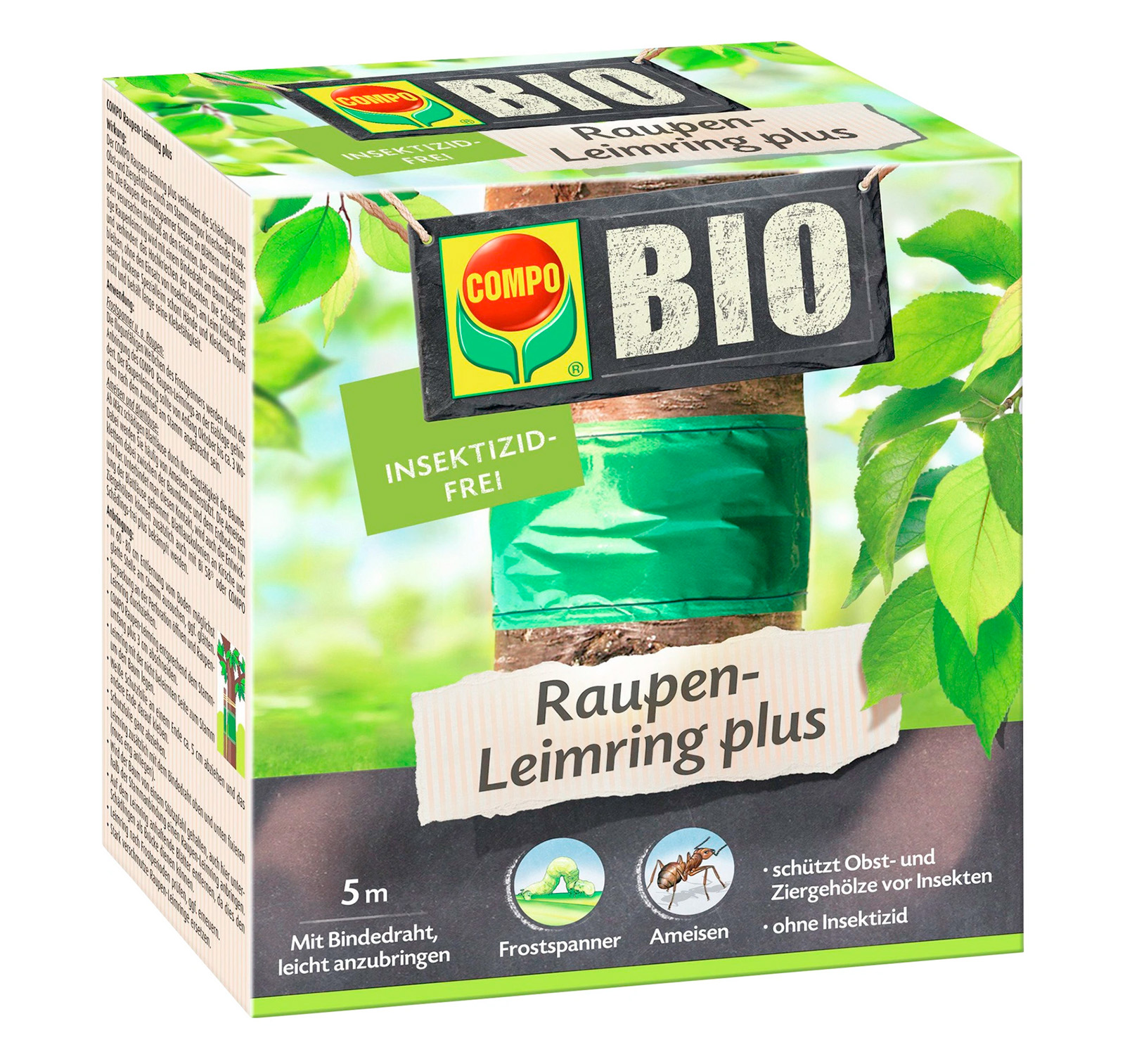 COMPO BIO Raupen-Leimring 5 m schützt Obstbäume Insektizidfreie Baumleimfalle