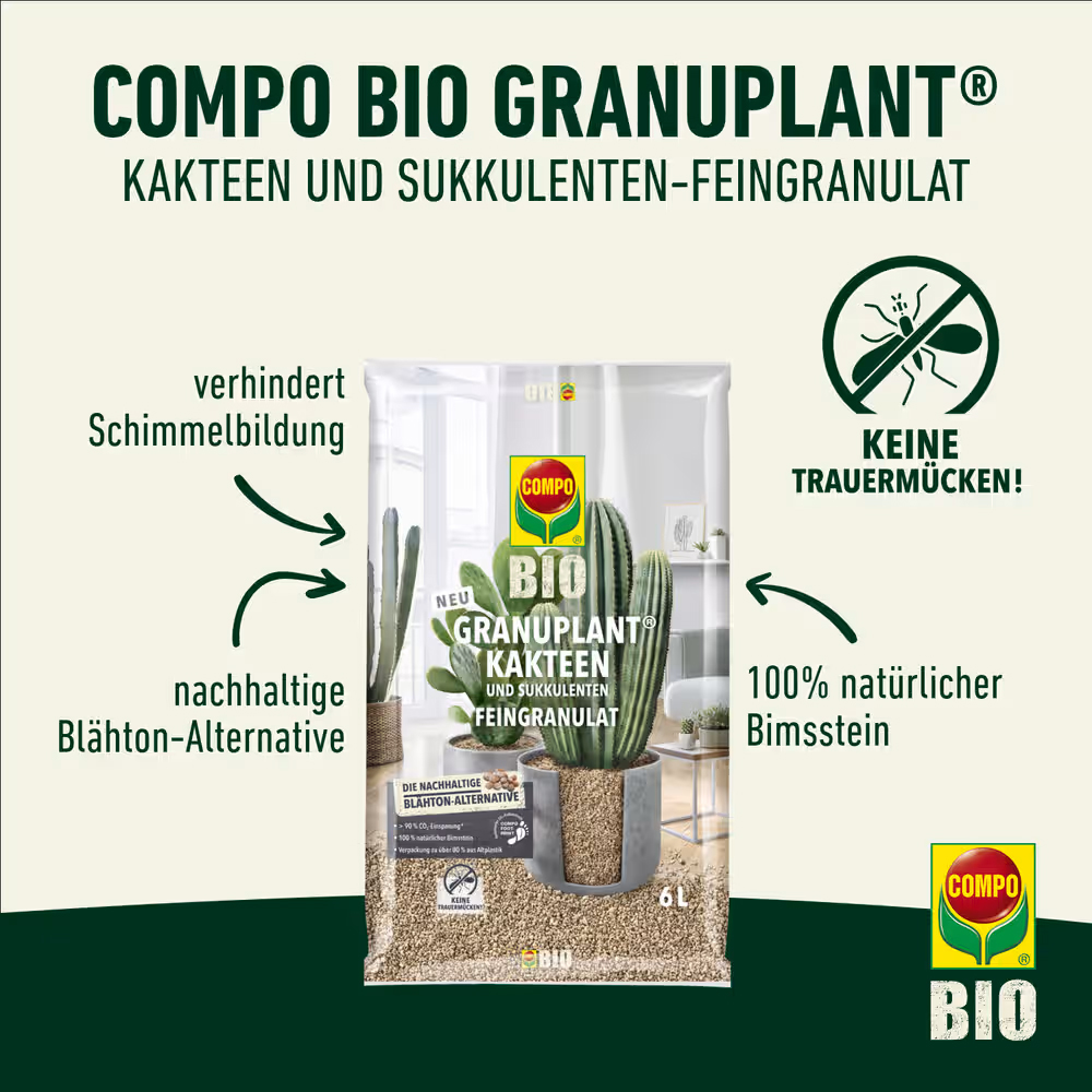 COMPO BIO Granulat Kakteen Feingranulat 6L Natürliches Pflanzgranulat