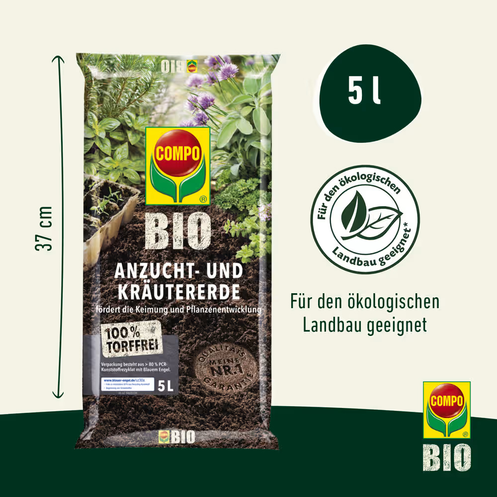 Compo BIO Anzucht- und Kräutererde 3er-Pack à 5 Liter