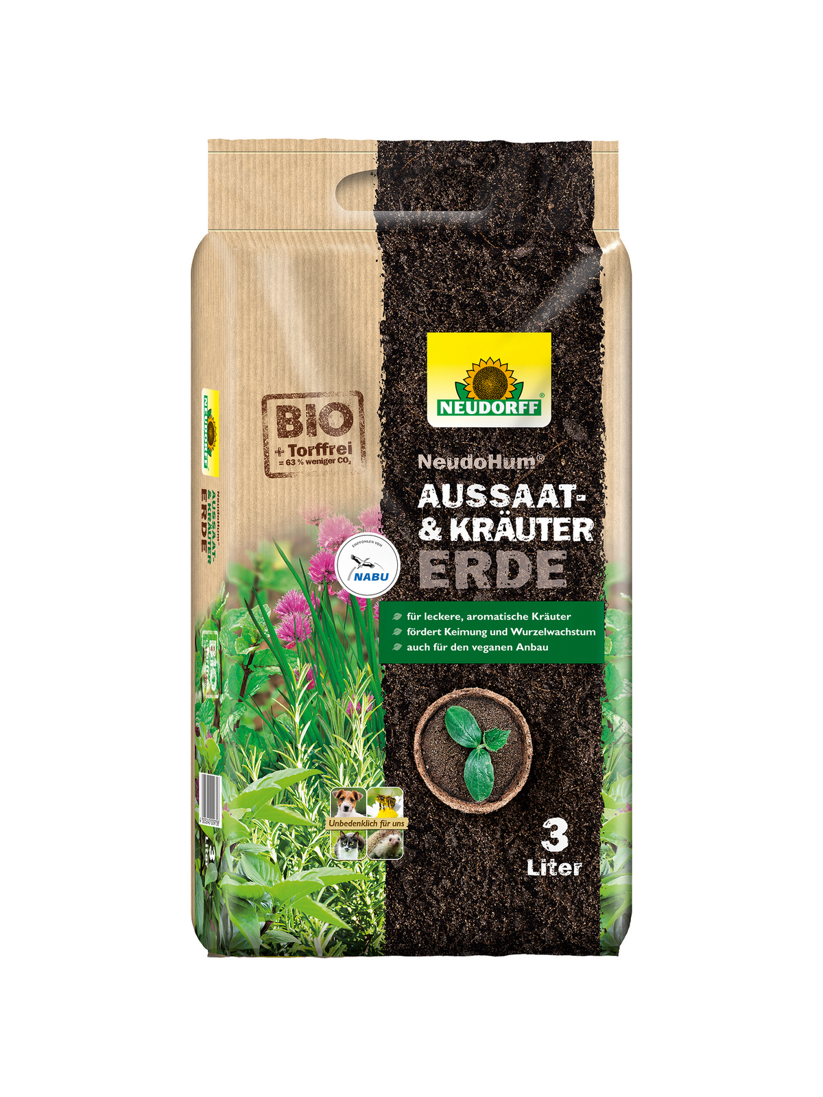 NeudoHum Aussaat- und Kräuter Erde 3 l torffrei