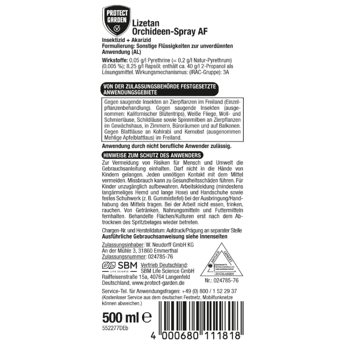 PG Lizetan Orchideen-Spray AF 500 ml Zuverlässiger Schutz vor Schädlingen