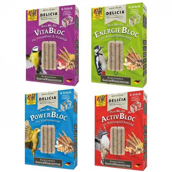 DELICIA PICK-ME-UP Probierset 4x 6 EnergieBloc, ActivBloc, VitaBloc, PowerBloc, Wildvogelfutter Ener