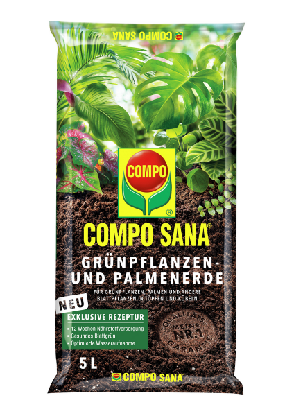 COMPO Sana Grünpflanzen- und Palmenerde 5 L + Grünpflanzen- und Palmendünger, 500 ml