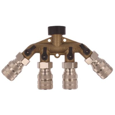 Wasserverteiler 4-Wege Messing inkl. 4x MaxGarten Kupplung 25% Preisvorteil!